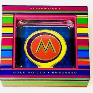 ✨NEW! Punch Studio Gold Foiled Embossed Paperweight Monogram "M" thick glass New